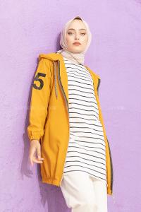 Modalamelif Kol Baskılı Yazlık Hırka Hardal Sarısı