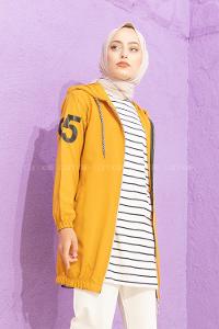 Modalamelif Kol Baskılı Yazlık Hırka Hardal Sarısı