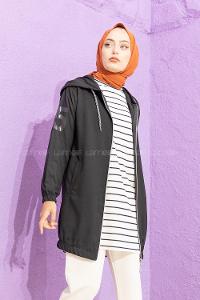 Modalamelif Kol Baskılı Yazlık Hırka Siyah