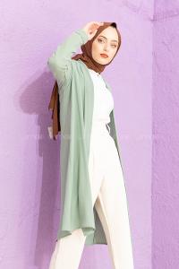 Modalamelif Kol Katlı Krep Uzun Hırka Çağla Yeşili