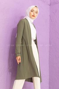 Modalamelif Kol Katlı Krep Uzun Hırka Haki