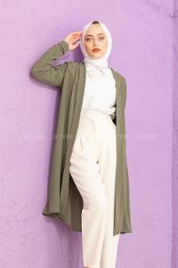 Modalamelif Kol Katlı Krep Uzun Hırka Haki