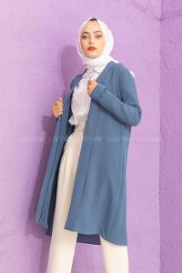 Modalamelif Kol Katlı Krep Uzun Hırka İndigo