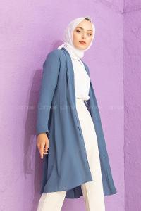 Modalamelif Kol Katlı Krep Uzun Hırka İndigo