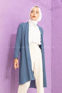 Modalamelif Kol Katlı Krep Uzun Hırka İndigo