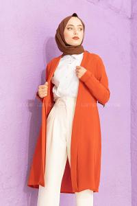 Modalamelif Krep Uzun Hırka Kiremit