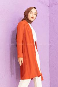 Modalamelif Krep Uzun Hırka Kiremit