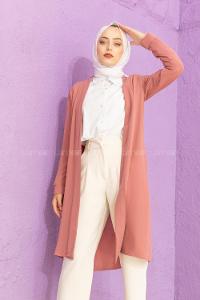 Modalamelif Kol Katlı Krep Uzun Hırka Pudra