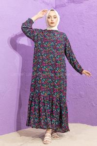 Modalamelif Kol Lastikli Desenli Elbise Fuşya