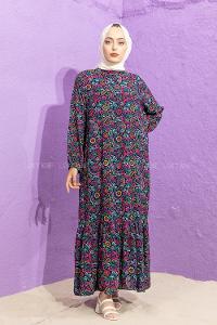 Modalamelif Kol Lastikli Desenli Elbise Fuşya