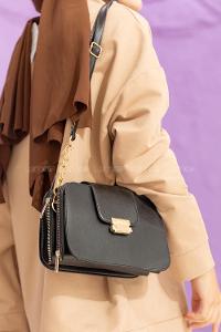 Modalamelif Kapak Kilitli Çapraz Çanta Siyah