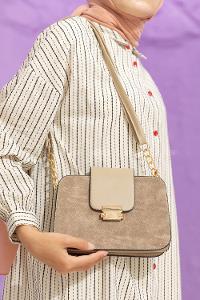 Modalamelif Kapak Kilitli Çapraz Çanta Vizonrengi