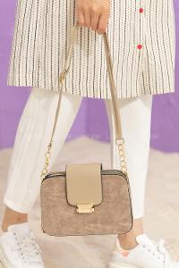 Modalamelif Kapak Kilitli Çapraz Çanta Vizonrengi