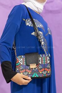 Modalamelif Kapak Kilitli Popart Çapraz Çanta Siyah