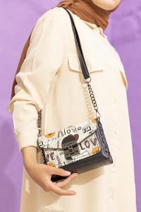 Modalamelif Love Baskılı Çapraz Çanta Krem