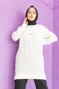 Modalamelif Yırtmaçlı Fabulous Kaşkorse Tunik Beyaz