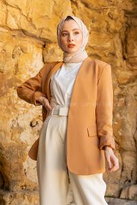 Modalamelif Çift Ceplli Blazer Ceket Camel
