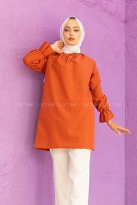 Modalamelif Kol Lastikli Hakim Yaka Tunik Kiremit