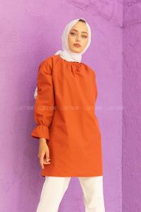 Modalamelif Kol Lastikli Hakim Yaka Tunik Kiremit