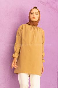 Modalamelif Kol Lastikli Hakim Yaka Tunik Sütlü Kahve