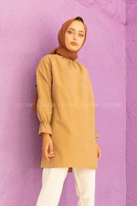 Modalamelif Kol Lastikli Hakim Yaka Tunik Sütlü Kahve