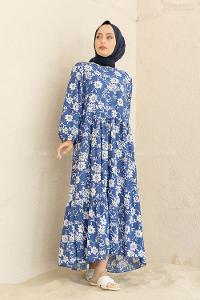 Modalamelif Balon Kol Desenli Elbise İndigo