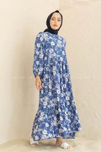 Modalamelif Balon Kol Desenli Elbise İndigo