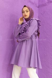 Modalamelif Beli Lastikli Fırfır Dantel Tunik Lila