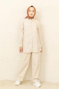 Modalamelif Çizgili İkili Takım Bej