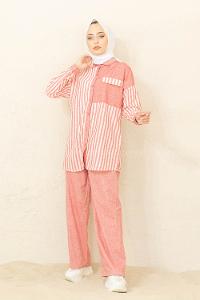 Modalamelif Çizgili İkili Takım Kırmızı