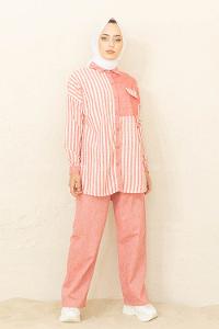 Modalamelif Çizgili İkili Takım Kırmızı