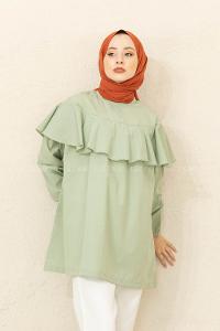 Modalamelif Hakim Yaka Fırfırlı Tunik Çağla Yeşili