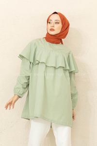 Modalamelif Hakim Yaka Fırfırlı Tunik Çağla Yeşili