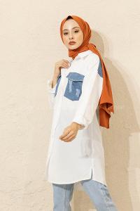 Modalamelif Kot Garnili Gömlek Beyaz