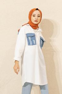 Modalamelif Kot Garnili Gömlek Beyaz