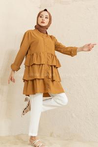 Modalamelif Önü Düğmeli Kat Kat Gömlek Camel