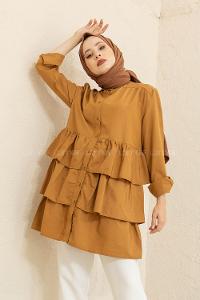 Modalamelif Önü Düğmeli Kat Kat Gömlek Camel