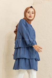 Modalamelif Önü Düğmeli Kat Kat Gömlek İndigo