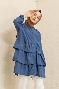 Modalamelif Önü Düğmeli Kat Kat Gömlek İndigo