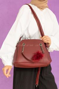 Modalamelif Ponpon Anahtarlıklı Çapraz Çanta Bordo