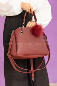 Modalamelif Ponpon Anahtarlıklı Çapraz Çanta Bordo