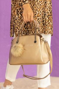 Modalamelif Ponpon Anahtarlıklı Çapraz Çanta Gold