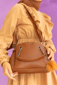 Modalamelif Ponpon Anahtarlıklı Çapraz Çanta Taba