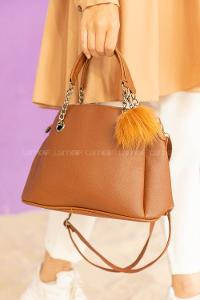 Modalamelif Ponpon Anahtarlıklı Çapraz Çanta Taba