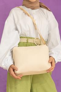 Modalamelif Üç Bölmeli Çapraz Çanta Krem