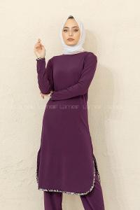 Modalamelif Yırtmaçlı Sandy İkili Takım Mürdüm