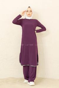 Modalamelif Yırtmaçlı Sandy İkili Takım Mürdüm