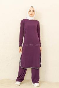 Modalamelif Yırtmaçlı Sandy İkili Takım Mürdüm