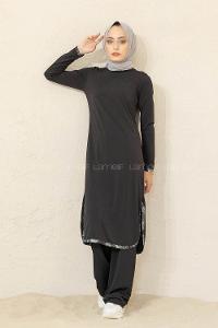 Modalamelif Yırtmaçlı Sandy İkili Takım Siyah