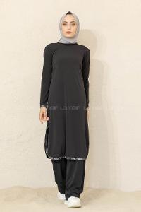 Modalamelif Yırtmaçlı Sandy İkili Takım Siyah